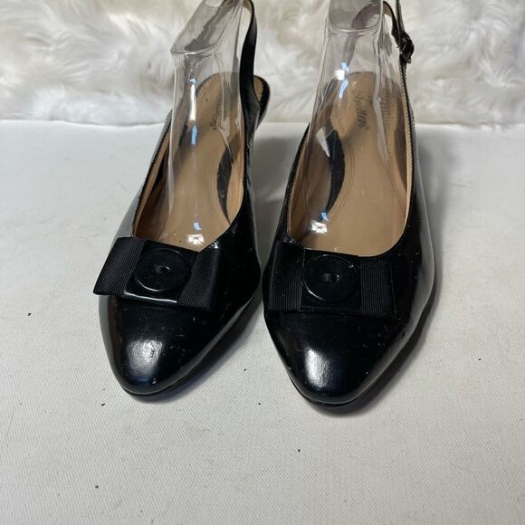Trotters leather black sling back shoes Round toe embellished with a bow SZ11W - Picture 3 of 10